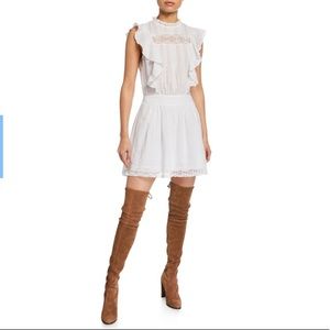 FRAME Lace Pintuck Short Dress with Ruffles